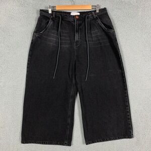 OneTeaspoon Bad Boys Jeans Women's 32 Black‎ Wide Leg Crop Drawstring Denim Pant